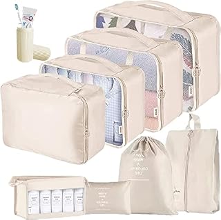 ZDKGER Packing Cubes for Suitcase,9 PCS Travel Packing Cube Luggage Organiser Bags Waterproof Travel Essentials Bag Clothes Shoes Cosmetics Toiletries Storage Bags(Beige)