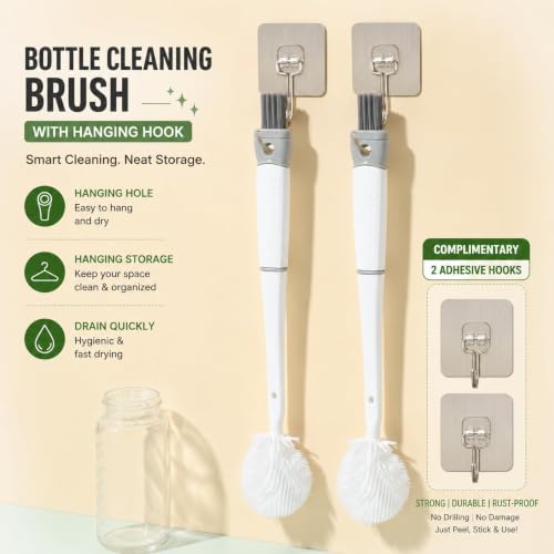 Image of 5 in 1 Bottle Cleaning Brush Set with Long Handle for Water Bottle, Baby Bottle, Flask & Glass Cleaning | Multifunctional Bottle Cap Cleaner Brush Set (Large, 1, Count)