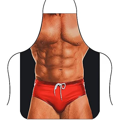 DONGKER Grillschürze für Männer, Lustig Kochschürze, Muscle Man 3D Gedruckte Lustige Latzschürz Küchenschürze für BBQ Party Cover