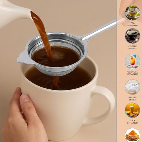 Image of Tea Strainer Stainless Steel 8 cm Medium - Fine Mesh Chai Chalani, Tea Filter for Cup, Coffee Strainer, Rust Resistant Kitchen Siever