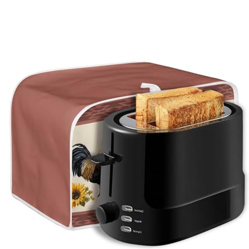 Image of Kitchen Toaster Dust Cover Bakeware Protector Compatible with 2 Slice Toaste Dust Protection Cover with Top Hook Rustic Rooster Sunflower Print