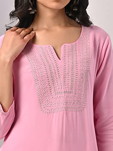 Image of rangita Rayon Calf Length Embroidered A-line Kurti for Women | Kurta for Women