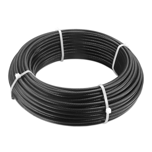 TESSKY Black T316 Stainless Steel Cable 3/16 Inch, 1 x 19 Strands Construction, 100FT Black Stainless Steel Wire Rope Aircraft Cable for Deck Cable Railing, Fence and DIY Balustrades