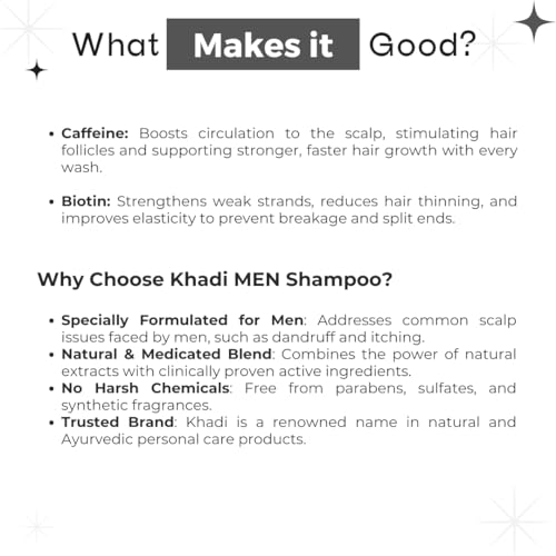 Image of Khadi Natural MEN 2-in-1 Shampoo + Conditioner | With Caffeine & Biotin | Repairs Hair Damage | Reduces Hair Breakage & Frizz | Sulfate & Paraben Free | 210 ml