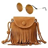 Feirdhoo Costume hippie pour femme, sac à main marron avec franges et lunettes de soleil vintage, accessoires des années 70 pour carnaval, festival et fête