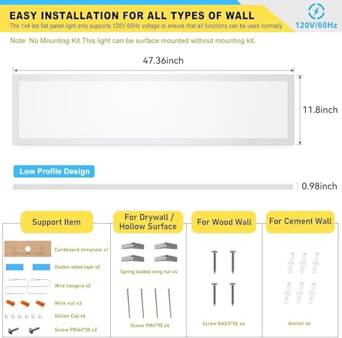 Image of AIKVSXER 30 Pack 1x4 LED Flat Panel Light Surface Mount White, 5500LM 50W