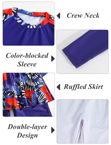 Image of Girls Rash Guard 2 Pieces Bathing Suit Long Sleeve Swimsuit Swimming Skirt with Shorts Sun Protection Swimwear