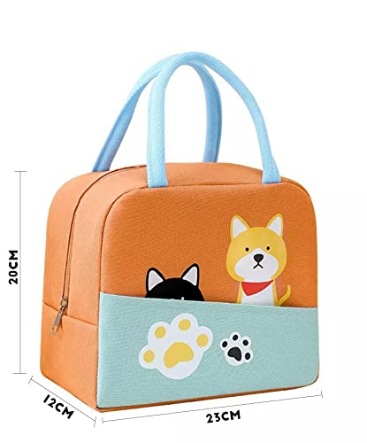 Image of House of Quirk Insulated Reusable Lunch Bag Tote Bag For Women Printed Lunch Bag For School Picnic (Orange /Blue /Black Cat Yellow Dog(Oxford Cloth+Thermal Insulation Material), 5 Liters