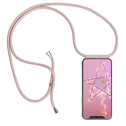 YuhooTech Funda con Cuerda para iPhone X/iPhone XS, [Moda y Practico] [ Anti-Choque] [Anti-rasguños] Suave Silicona Transparente TPU Carcasa de movil con Colgante/Cadena, Oro Rosa