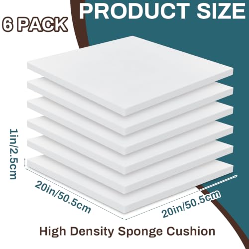 Image of Frienda 6 Pack 1 inch x 20 inch x 20 inch Upholstery High Density Foam Cushion White Replacement Cushion or Commercial Use Stuffing Craft Foam Couch Chair Padding DIY Projects