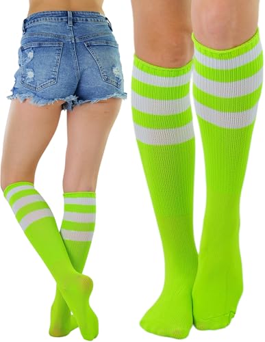 Image of ToBeInStyle Women's Premium Below Knee Athletic Socks w /Contrasting Wide Stripes