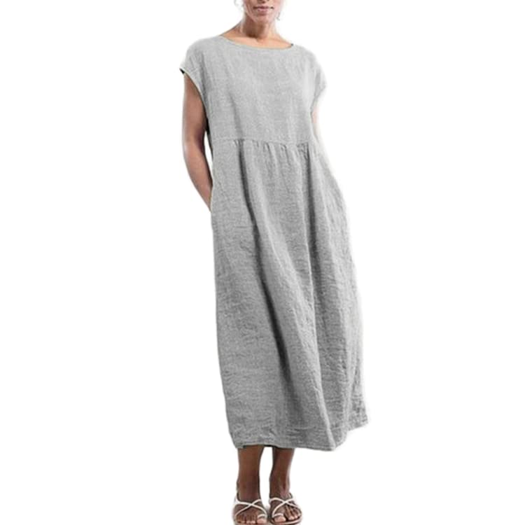 Akivide Women's Summer Flowy Cotton Linen Dress Beach Casual Loose Sleeveless Crewneck Baggy Long Dress with Pockets