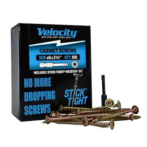 Velocity Cabinet Screws for Wood and T20 Torx Bits (Size #8 x 2 1/2'), – Zinc Plated Washer Head, Designed for Wood Screw Construction and DIY Projects (100 Count)