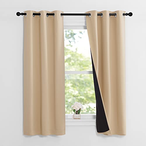 Image of NICETOWN Bedroom Full Blackout Curtain Panels, Set of 2 Pcs, 37 by 60-inch, Biscotti Beige, Super Thick Insulated Grommet Drapes, Double-Layer Blackout Draperies with Black Liner for Small Window