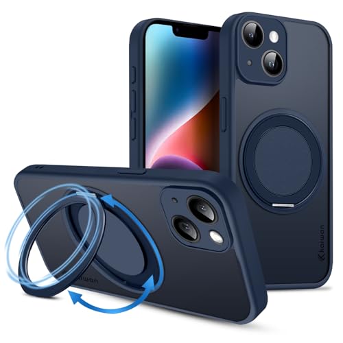 Image of KARWAN Tough Shockproof Armor Back Case Cover Compatible with iPhone 13 with 360 Degree Rotation Magnetic Attraction Ring Holder Heavy Duty Rugged Cover with Magnetic MagEase Wireless Charging (Blue)