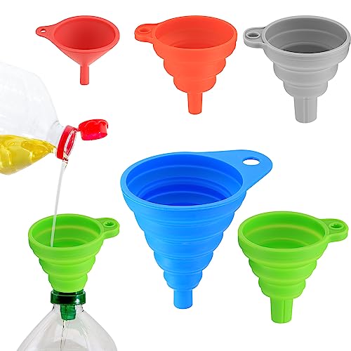 VARHHUXHA Embudo Plegable de Silicona, 5 Piezas Plegables Embudo de Silicona para Cocina, Embudo portátil para Transferencia de Líquidos Cerveza - Pequeño/Mediano/Grande, 5 Colores