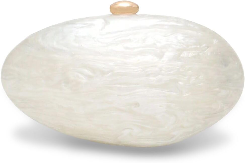 Women Shell Shape Acrylic Evening Clutch Purse Shiny Egg Marble Handbag Wedding Party Prom Shoulder Bag