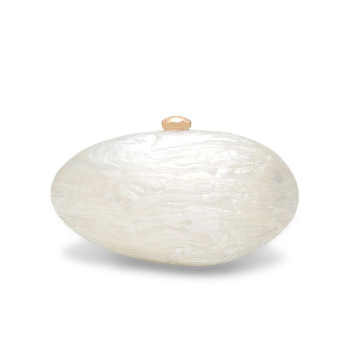 WYZIG Women Shell Shape Acrylic Evening Clutch Purse Shiny Egg Marble Handbag Wedding Party Prom Shoulder Bag, Pearl White