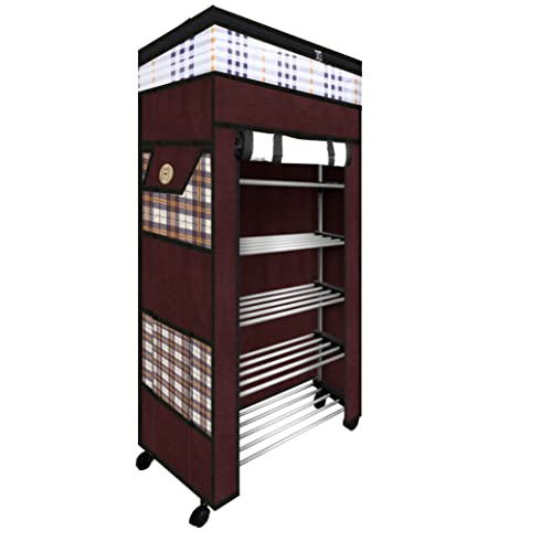 HousIQ Metal Multipurpose Foldable Shoe Rack for Home with Cover | 360 Rotating Wheels, Dustproof Zip Cover with Side and Zipper Top Pockets
