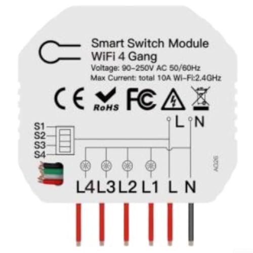 Modulo interruttore intelligente WiFi a 4 vie con RF433 e telecomando app, compatibile con Alexa e per app Tuya, illuminazione multi-controllo, memoria di spegnimento