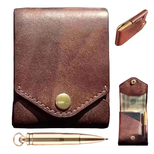 Vintage Handmade PU Leather Wallet for Men, Slim Vintage Card Holder with Pen Slot, Compact Handmade Organizer Wallet for Business, Daily Carry and Travel Use (1 Pcs, Wallet+pen)