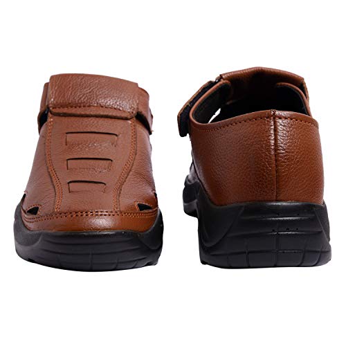 Image of Brown Leather Closed Toe Sandals with a Hidden Heel