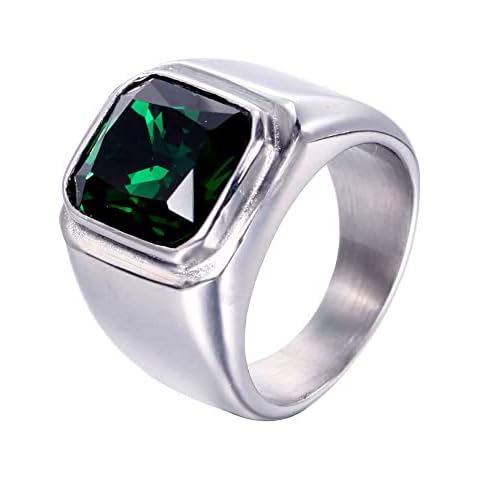 HIJONES Anillo de Acero Inoxidable con Piedra Cuadrada Verde Cover