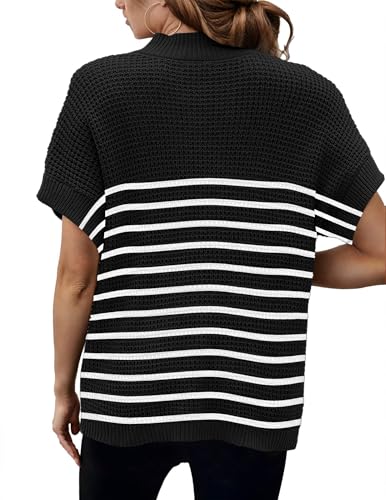 Image of Women 2026 Sweater Vest Mock Neck Batwing Short Sleeve Oversized Ribbed Knit Tops Fall Pullover Sweater S-XXL