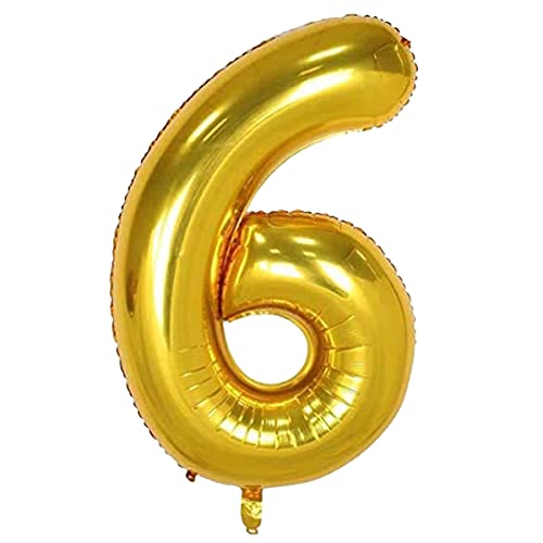 Image of Golden 32 Inches 6 Numbers Shape Large Big Foil Helium Balloons For Party Decorations In Happy Birthday Anniversary Office Items Materials Set Pack, Pack Of 1