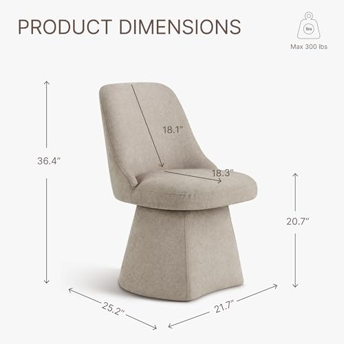 Image of KISLOT Swivel Dining Chairs Set of 2, Upholstered Mid Century Modern Deskchair with High Back, Linen Fabric Kitchen Chairs for Dining Room, Bedroom, Dressing Room, Khaki