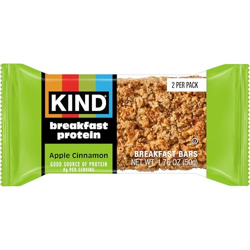 Image of KIND Breakfast Protein Bars, Apple Cinnamon, Gluten Free, Low Sodium, Healthy Snacks, 8g Protein, 12 Count (12 Packs of 2 Bars) | Perfect for busy mornings: a gluten-free healthy snack with whole grain oats for on-the-go energy. Includes 6, 2-bar packs.