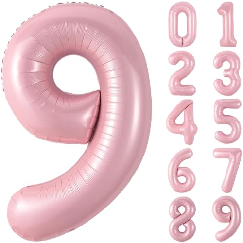 Image of SINBEE Pink 9 Number Balloon, 40 Inch, Mylar Foil, for Birthday Party Decorations, Girls