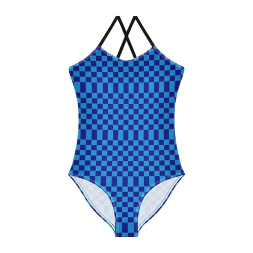 Image of Black and White Chess Girls One Piece Swimsuits Board Marble Tile Sport Halter Swimwear Beach Bathing Suit 3T