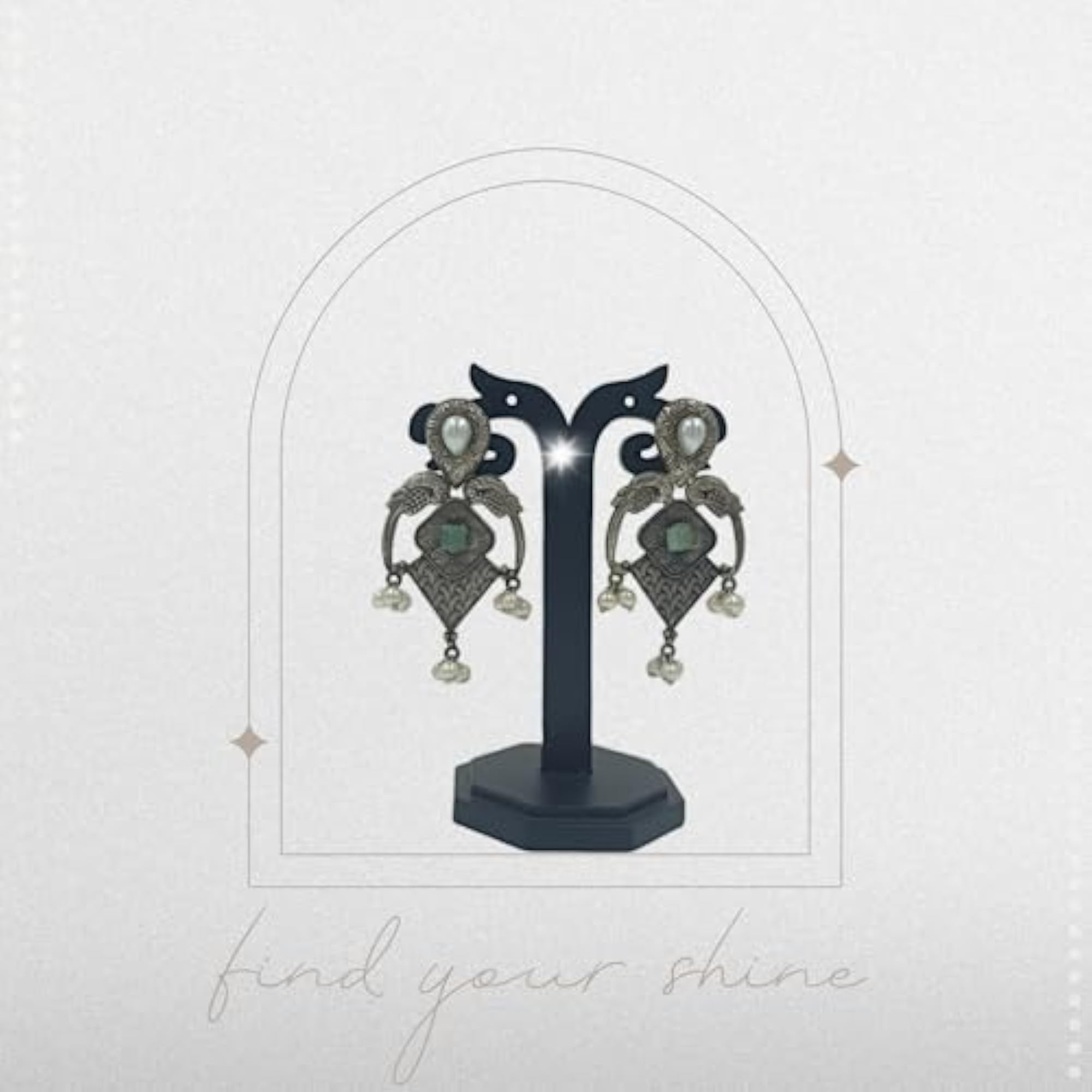 Oxidized Silver Antique Pearl Drop Earrings for Women