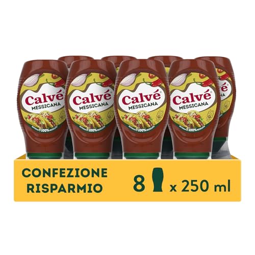 Calvé, Salsa Messicana, 8 Pezzi da 250 ml, Salsa Piccante Extragusto con Pomodoro e Peperoncino, Ideale per Tacos, Burritos, Nachos, Tortillas, Carne e Verdure
