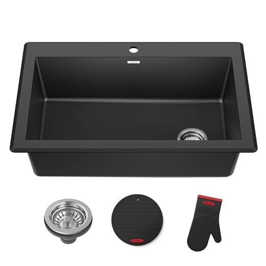 KRAUS Forteza 33-inch Drop In/Undermount Single Bowl Granite Kitchen Sink in Black, KGD-54BLACK