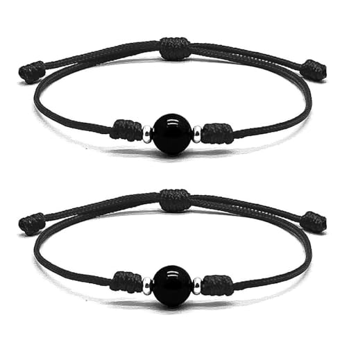 Turmalina®   2 Pulseras TOURMALINE autentica hilo rojo y negro   Adornos en plata de Ley   Amuleto contra mal de ojo para mujer y hombre   Sanación y curación energía negativa (2 Negras)