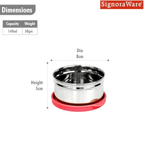 Image of SignoraWare Mini Fresh Stainless Steel Small Container | Airtight & Leakproof | Compact & Travel-Friendly | Easy to Carry | Perfect for Office, School & Home Use (140ml | Red)