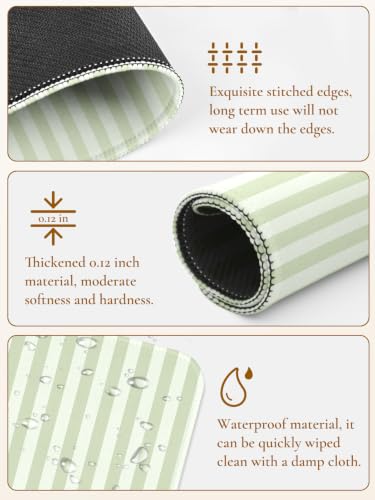 Image of Square Cute Striped Mouse Pad with Stitched Edge, Premium Waterproof Cloth Aesthetic Small Stripe Mouse Mat, Non-Slip Rubber Base Funny Mousepad Desk Accessories,Striped Green Beige