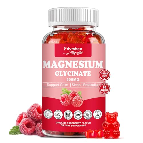 Image of Magnesium Glycinate Gummies 500mg | Relaxation Calm Magnesium Gummies | Sugar-Free | Non-GMO | Gluten-Free | Vegan-Friendly for Adults & Kids (60 Raspberry Gummies)