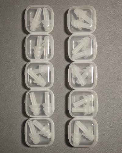 10 Pairs Noise Cancelling Ear Plugs Premium Soft Silicone Reusable Waterproof Hypoallergenic Noise Reduction Earplugs for Swimming Airplanes Travelling Sleeping & Snoring (Transparent Color)