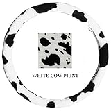 Animal Print Elastic Weave Scrunchie Steering Wheel Cover - Cow Black and White