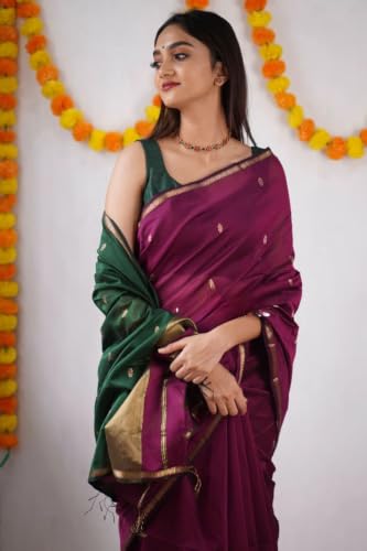 Image of SGF11 Women's Kanjivaram Soft Cotton Linen Silk Saree With Blouse Piece