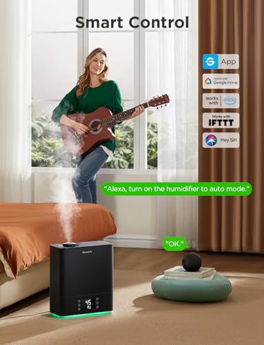 Image of GoveeLife Smart Humidifiers for Bedroom Large Room, Top-Fill Cool Mist 6L WiFi Air Humidifier, Auto Mode, App & Voice Control, 60H Runtime, Rapid Humidification, RGB Nightlight Baby Plants, Black