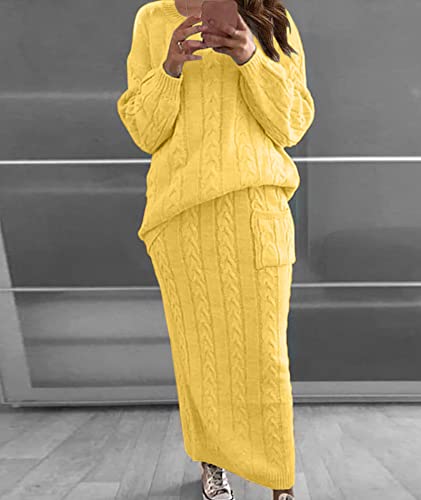 Image of Sexyshine Women's Cable Knit Long Skirt 2 Piece Outfit Chunky Oversized Pullover Sweater Top and Long Pencil Skirt Sets