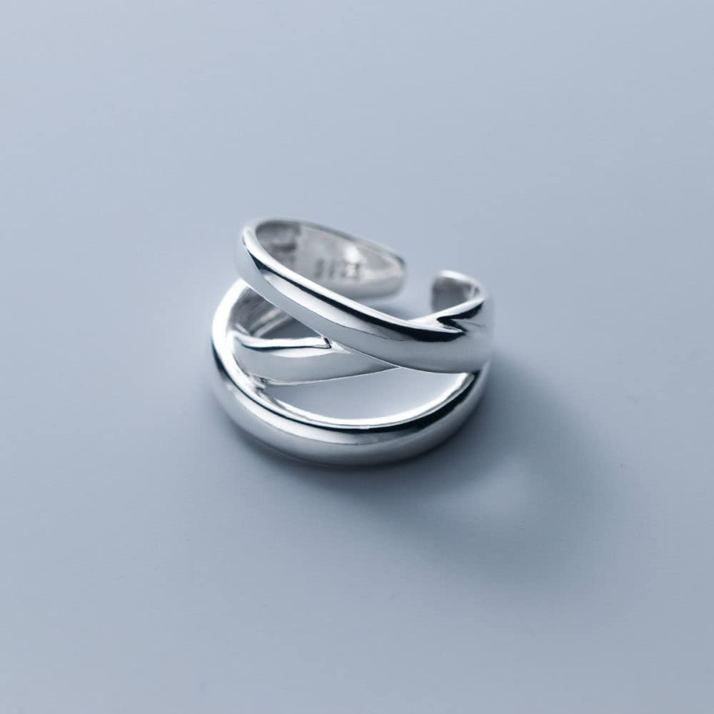 Verstellbarer Ring, S925 Sterling Silber Dreischichtiger Ring Verstellbare Ringe Durchbrochener Offener Ring Silber Daumenring Ewigkeitsring Hochzeit Charme Schmuck Geschenke Für Männer Mädchen D