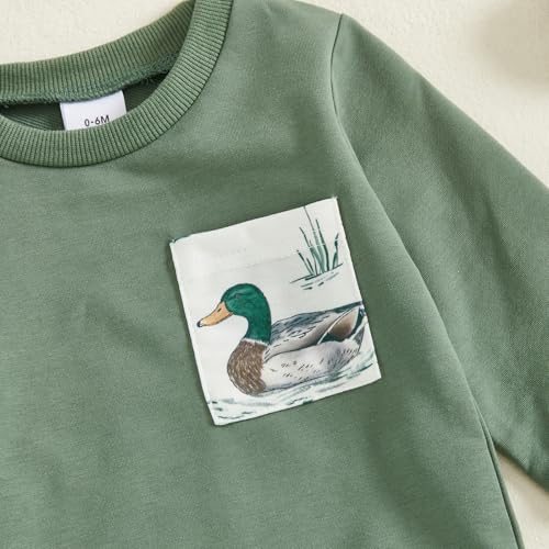 Toddler Baby Boy Fall Winter Outfit Hunting Clothes Duck Embroidery Long Sleeve Sweatshirt Pants Set3