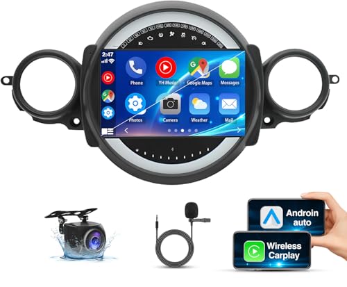 2G+32G Android 13 Car Stereo Radio with Wireless Carplay Android Auto for BMW Mini Cooper R56 2007-2014, 9 Inch IPS Touch Screen Radio Receiver w/WiFi GPS Bluetooth FM/AM SWC + AHD Backup Camera Mic