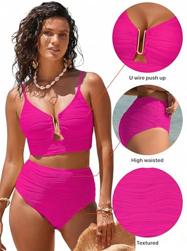 Image of Herseas 2 Piece Bikini Set U-Wire Cutout Popular Swimsuit High Waisted Textured 2026 Summer Beach Swim Bathing Suits