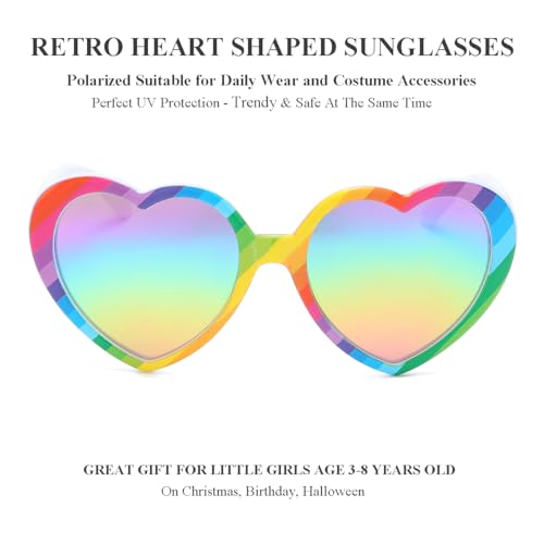 Gleyemor Kids Rainbow Sunglasses Polarized Cute Heart Shaped Sunglasses for Kids Girls Age 3-82
